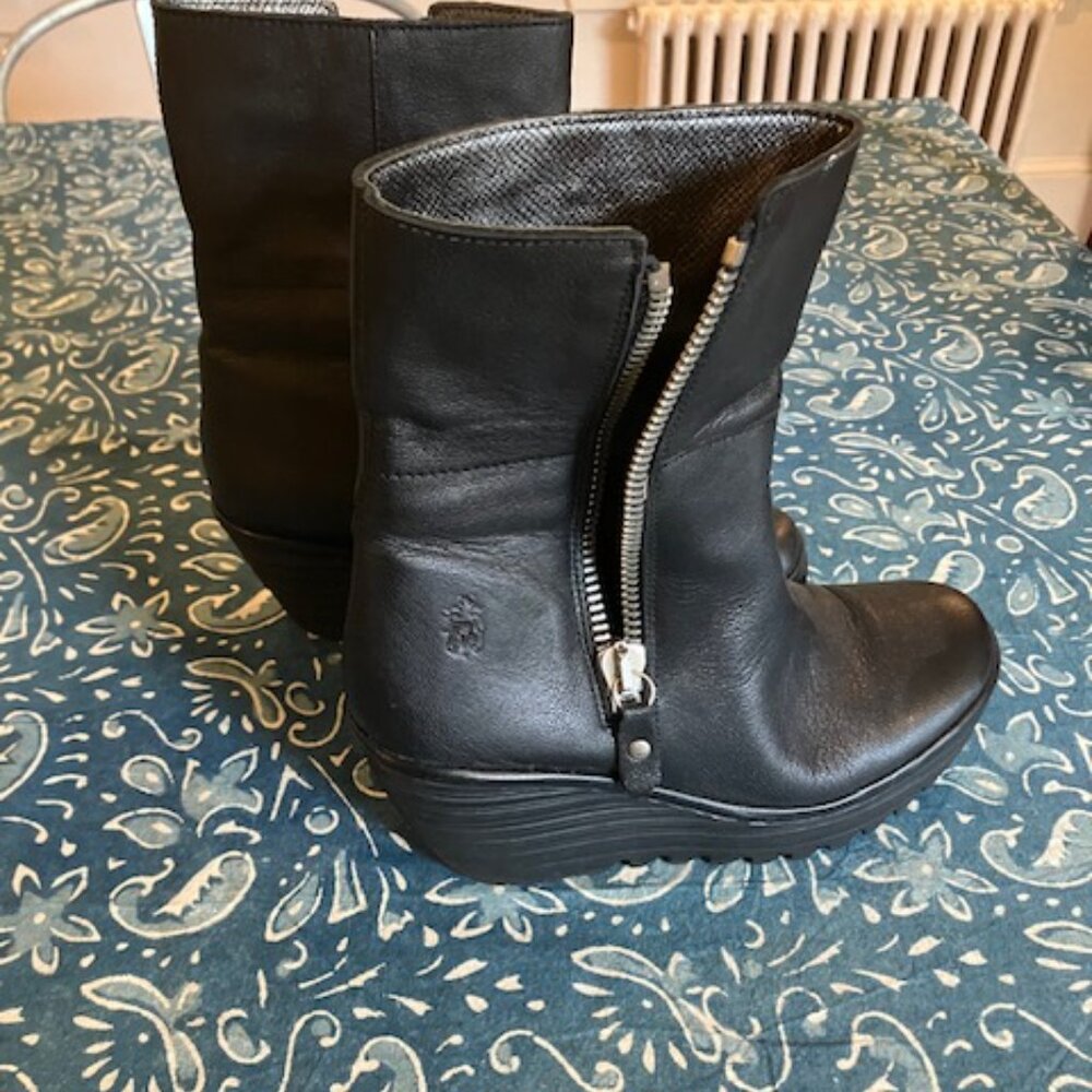 FLY London Yex Leather Fold-over Wedge  Boots - Picture 16 of 16